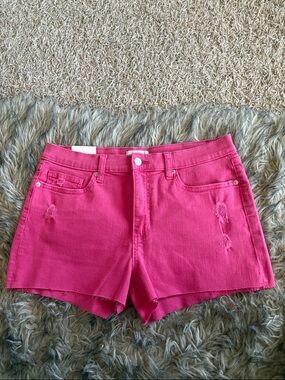 Sneak Peek Bright Pink Denim Cutoff Shorts